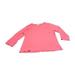 David Brooks Blouse Top Women's XL Pink 100% Cotton Knit Round Neck Long Sleeve